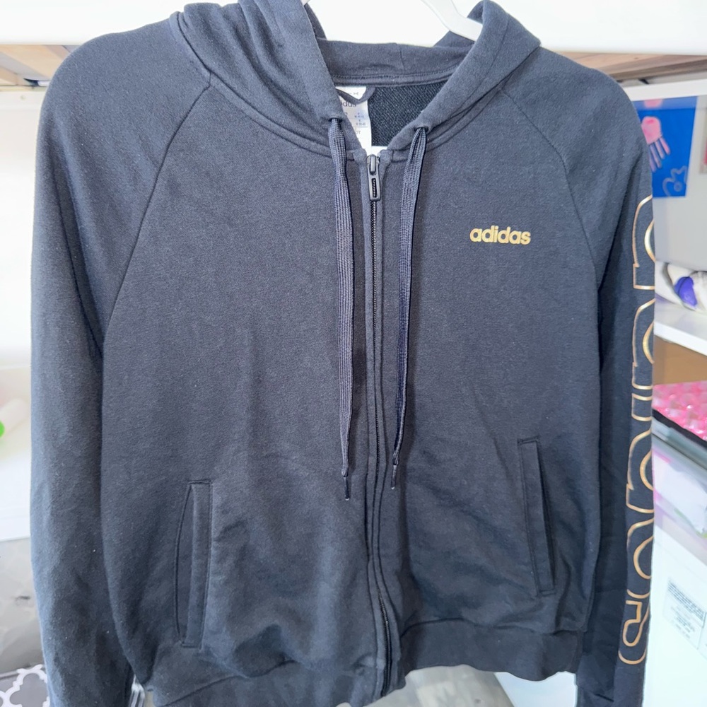 Adidas Black Hoodie with Gold Logo